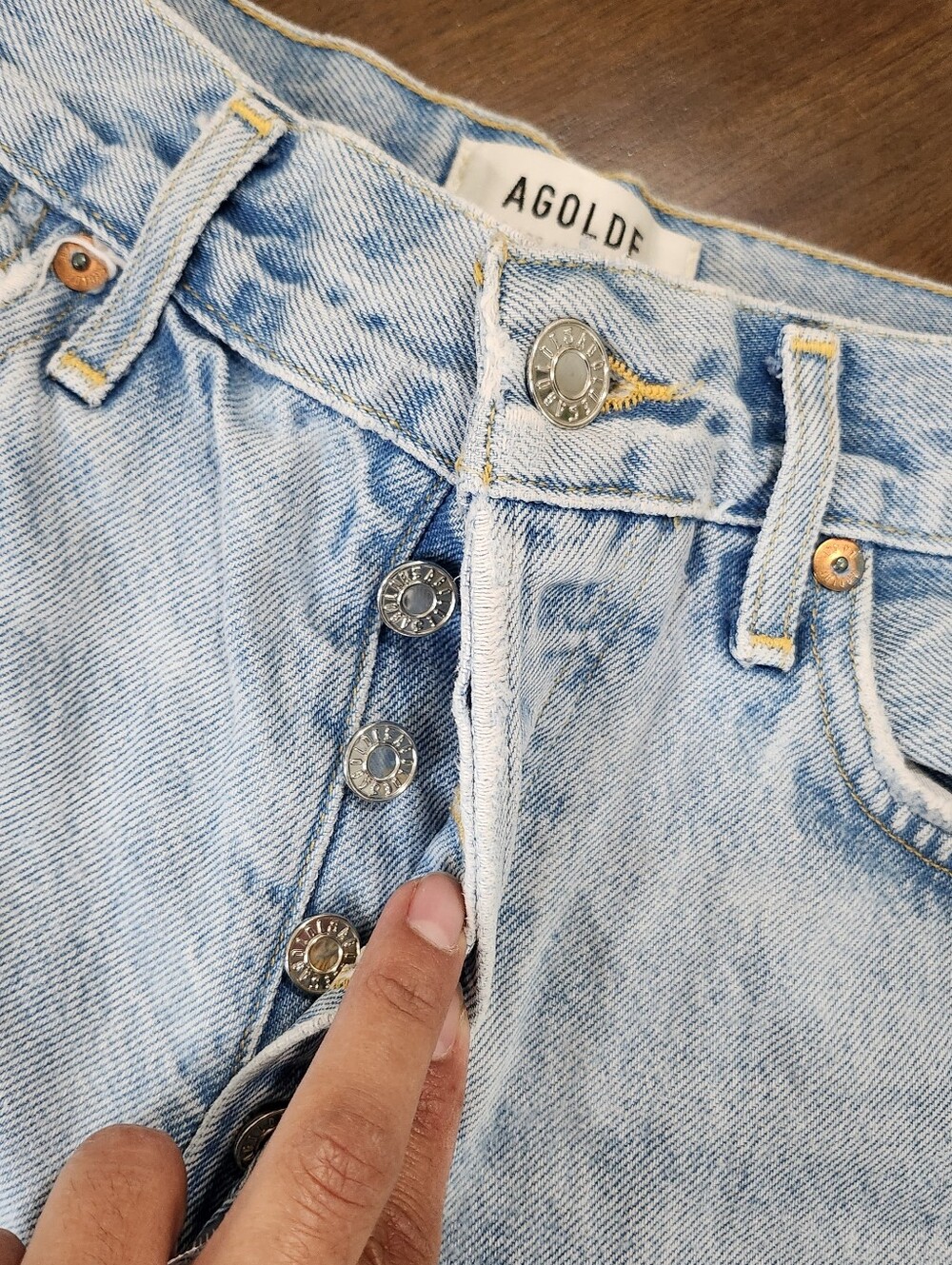 Agolde Light Wash Distressed Denim Cutoff Shorts - Picture 5 of 7